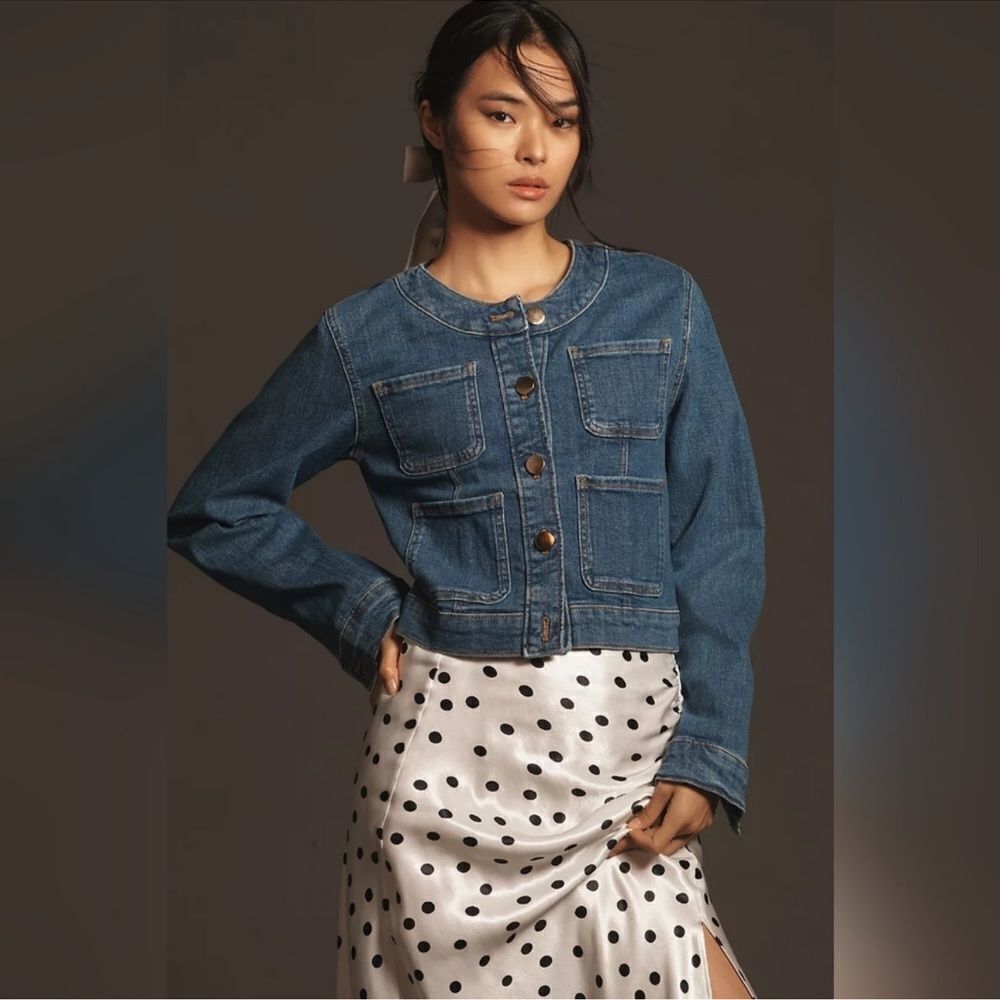 Anthropologie Maeve Coco Denim cropped jacket